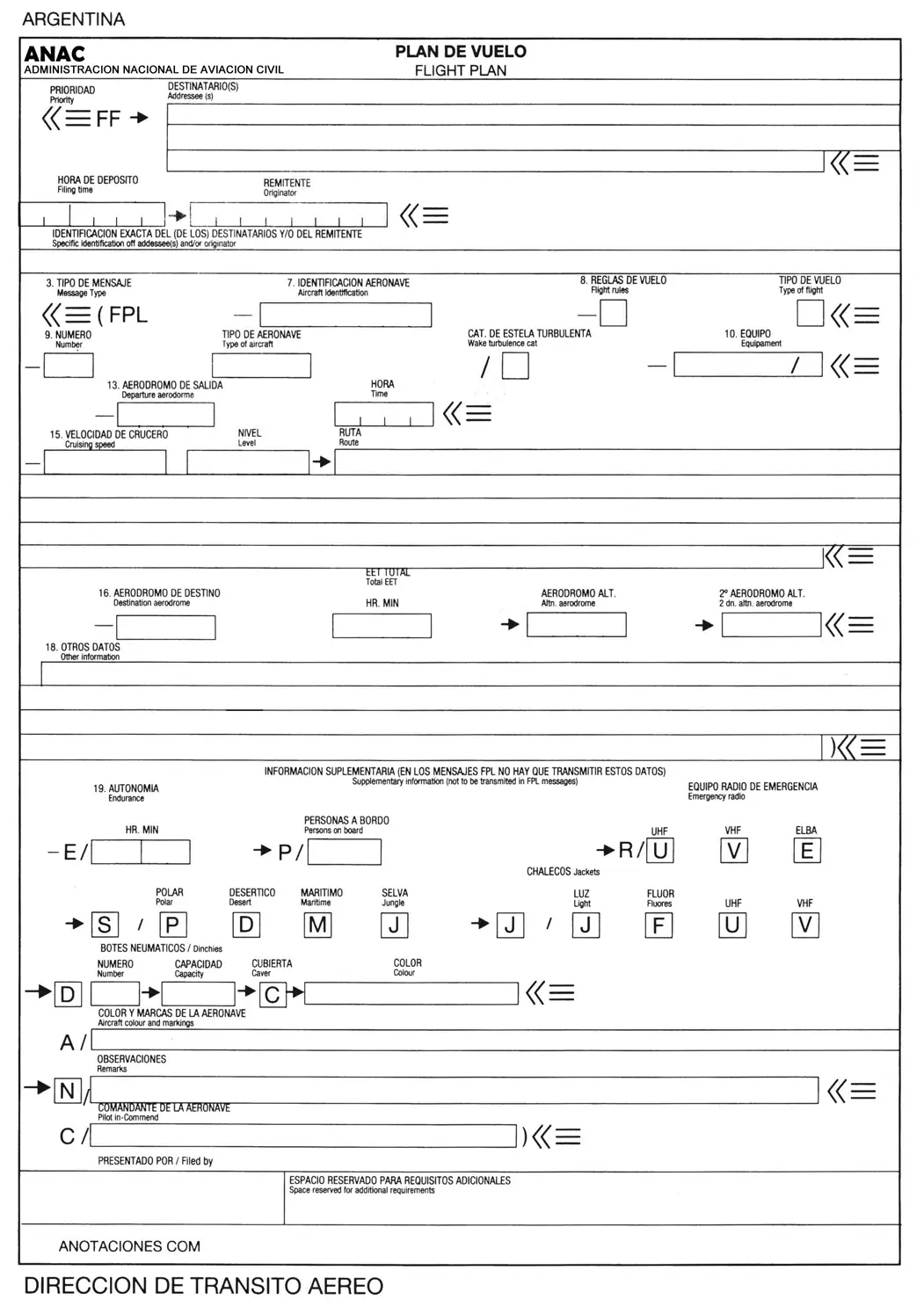 Formulario de plan de vuelo Formulario de plan de vuelo