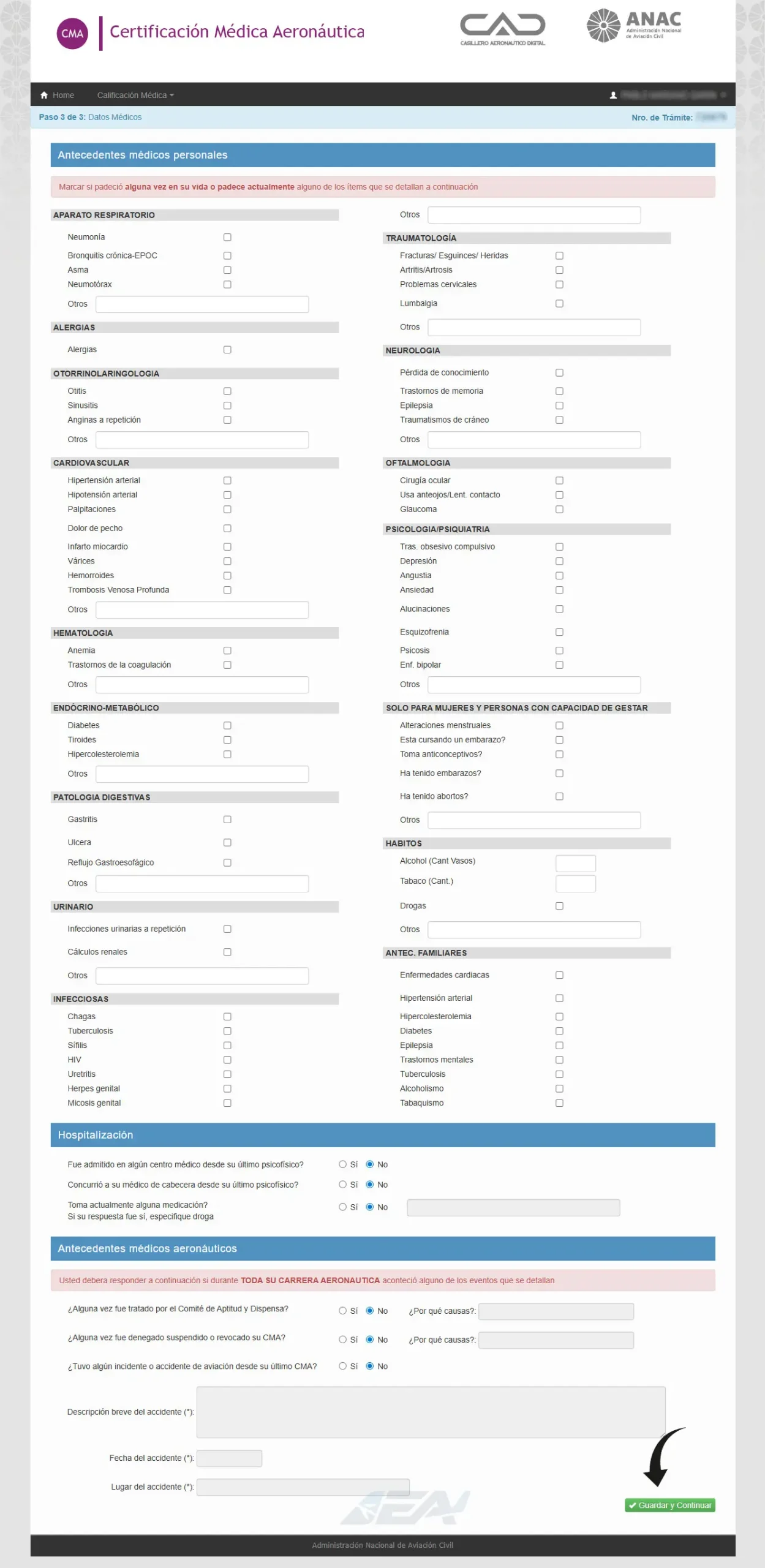 Declaración Jurada de Salud del trámite CMA en ANAC con antecedentes médicos personales, familiares y aeronáuticos Declaración Jurada de Salud del trámite CMA en ANAC con antecedentes médicos personales, familiares y aeronáuticos